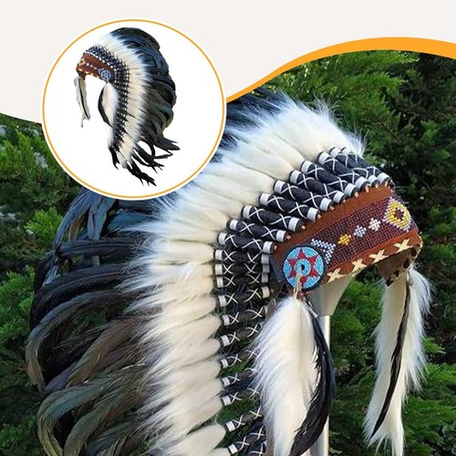 Artificial Feather Headpiece Fancy Dress Hat Native American Chief Headdress - Picture 5 of 7