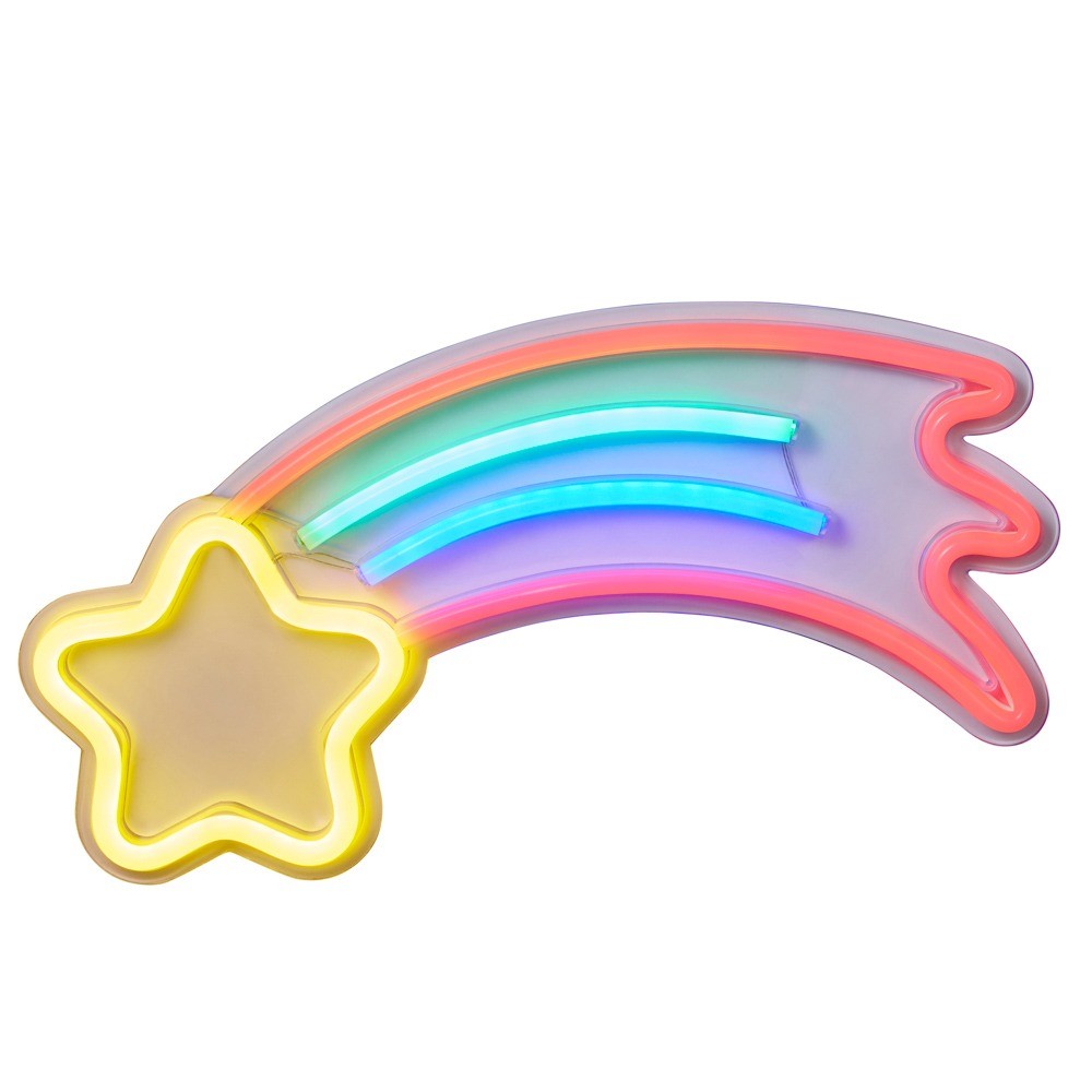 Litecraft Glow Shooting Star Wall Light Childrens Bedroom Neon LED - Multicolour