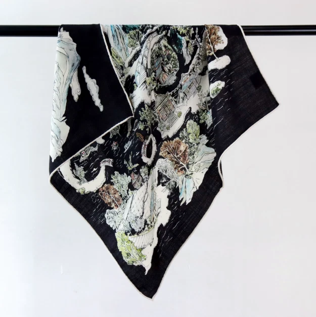70% Cashmere 30% Silk Scarf Bandanna cloud Print 26'' Neckerchief Shawl Wrap