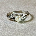 Vintage Leaf Design Pearl 925 Sterling Silver Ring
