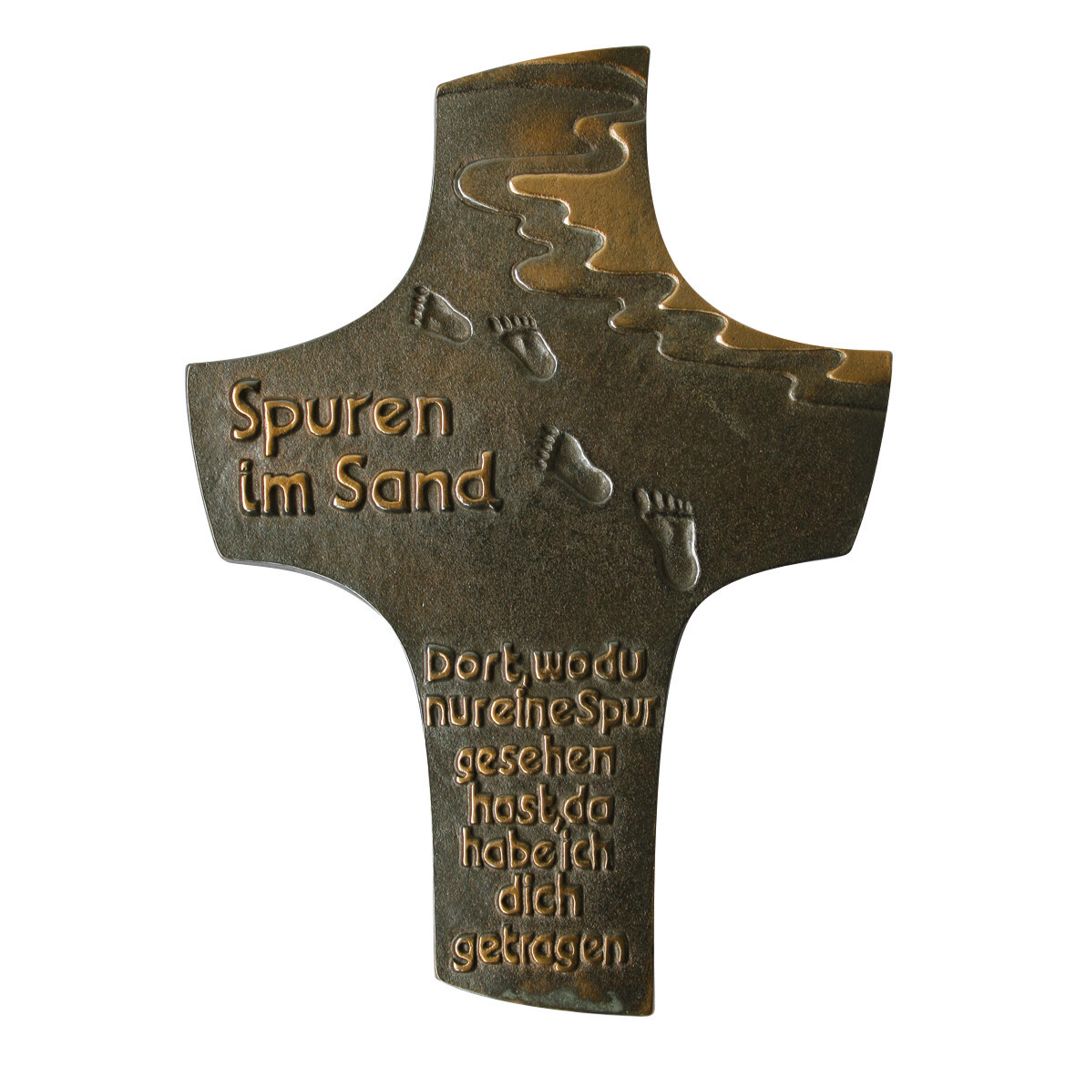 Wandkreuz Spuren im Sand Kreuz Bronze Peters Jürgen 18 cm Text Fishback-Powers