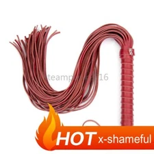 Genuine Handle Tassels Red Black Leather Whip Flogger Restraints horse tail