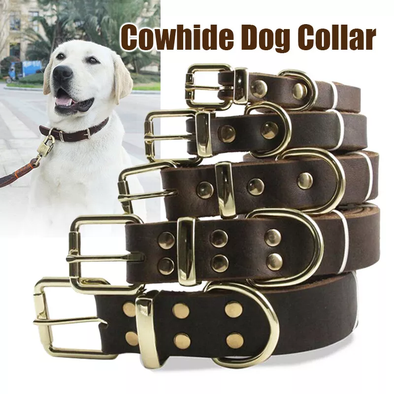 Duty Real Cowhide Leather Dog Collars Medium Large Dogs German Shepherd  Collar