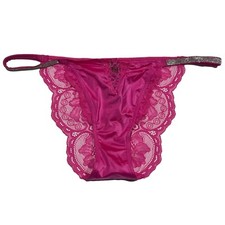NWT VICTORIA'S SECRET Cheeky Pantie Sz M-L Pink Silky Lace Bling