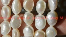 Beauty 9-10mm Natural Baroque White Freshwater Real Pearl Loose Beads 14" Strand