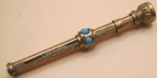 Antique Victorian Yellow Metal Propelling Pencil Set With Turquoise & Bloodstone