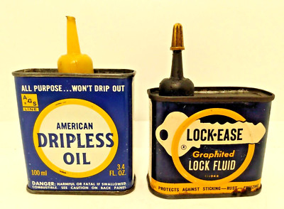 2 dif The American Grease Stick Co Oil Cans -American Dripless Oil & Lock-Ease