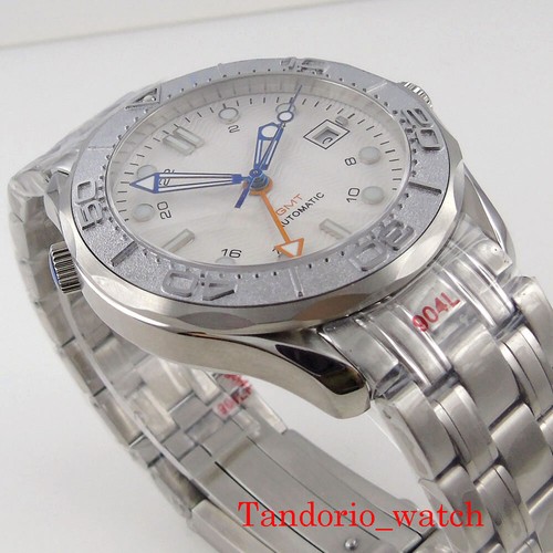 GMT Automatic men watch sapphire glass alloy bezel mental back white dial date - Picture 7 of 9