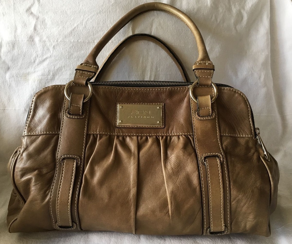 FION PLATINUM Olive Leather Large Handbag Purse Bag-GORGEOUS | eBay