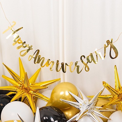 10 ft Metallic Gold "Happy Anniversary" Banner Party Events Home Decorations - Picture 8 of 9