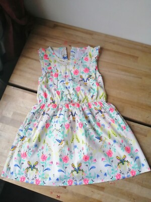 BLUEZOO Girls Pretty Flowers Birds Dress 3-4 yrs 100% Cotton WASHED  &CLEANED VGC UK