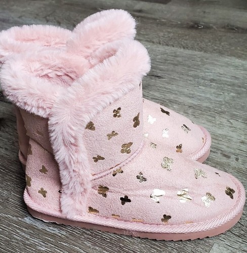 Olivia Miller Girls Metallic Butterfly Faux-Fur Slipper Boots - SIZE 1