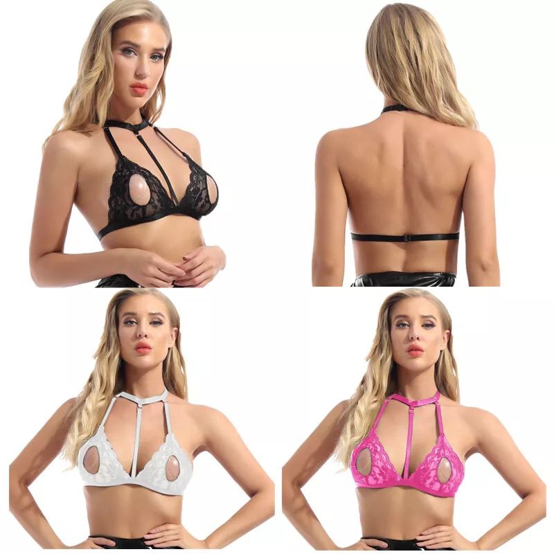 Women's Cupless Cage Bra Sexy See Through Sheer Lace Open Cups Wirefree Bra  Tops