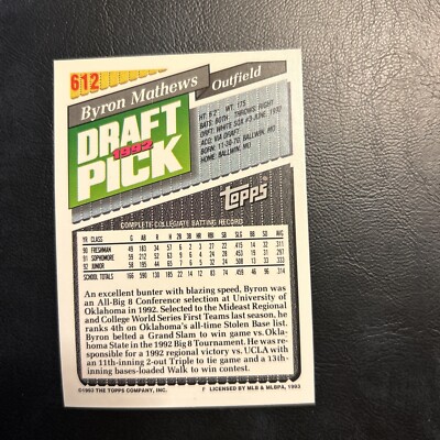 Cns 1993 Topps Gold #612 Byron Mathews Draft Pick Mathews