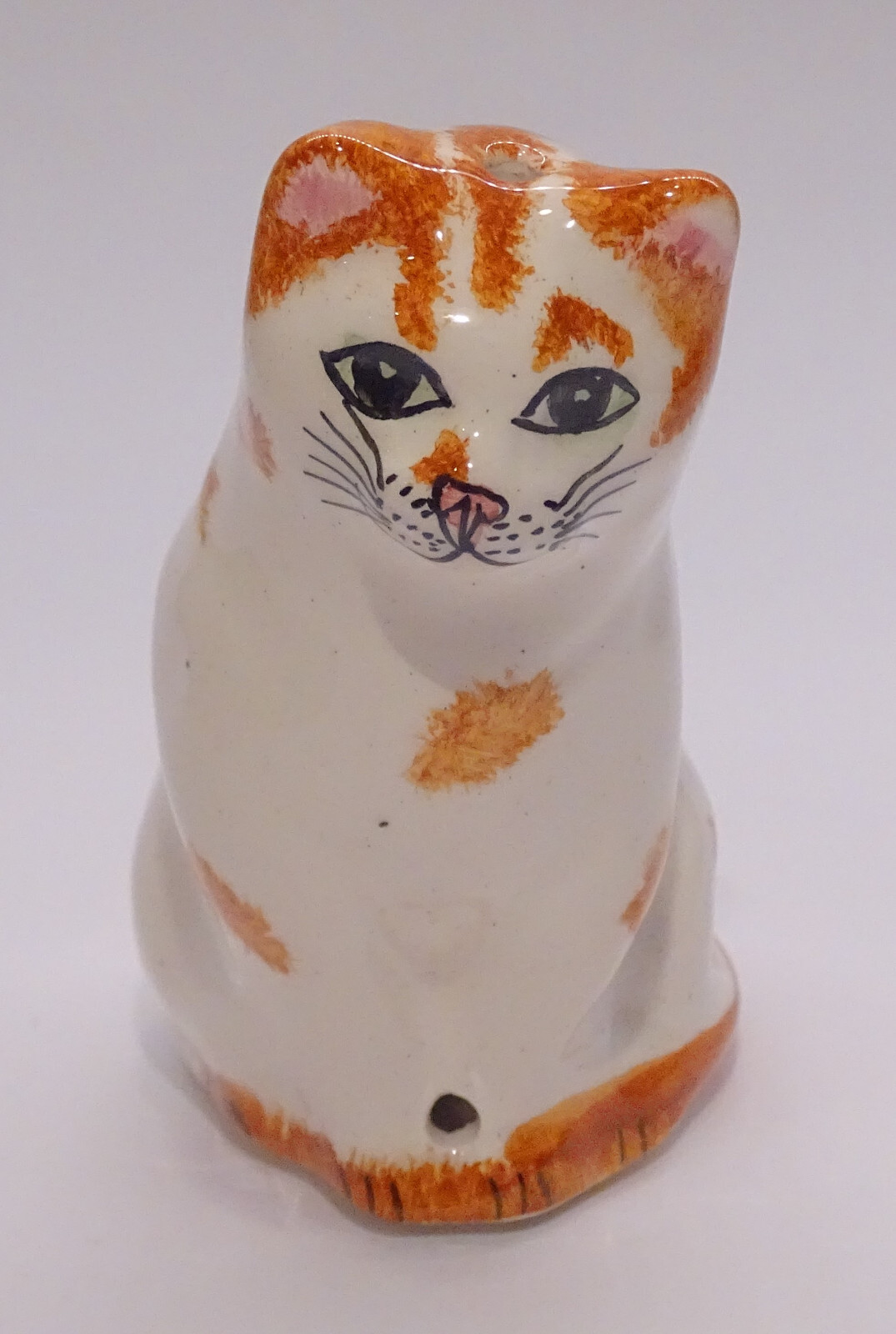 Babbacombe BLP Pottery ENGLAND * Orange/White Kitty Cat * Pie Bird Vent/Funnel