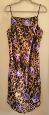 Vintage Harlow Satin Mixed Floral Cheetah Print Date Night Slip Dress Med/Large