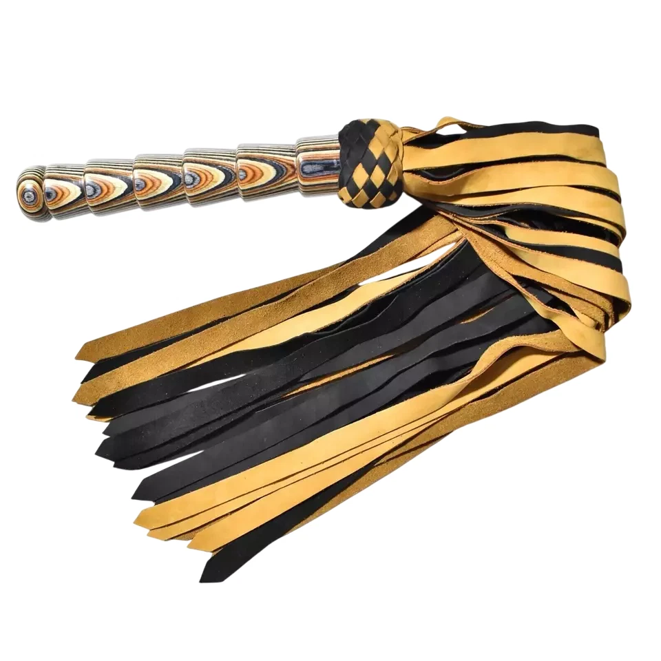 Sued Leather Ultra Soft Flogger - 25 Tails Tassels, Carved Handle, Whip Paddle S - Image 2 of 4