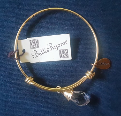 Bella Ryann Clear Crystal Teardrop Expandable Bangle Charm Bracelet in Gold