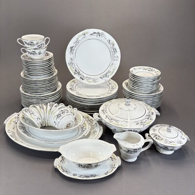 Sango SAN77 Black Dinnerware Set Service For 10 Service Pieces 77 Total Pieces