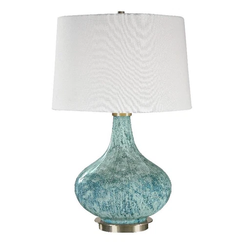 Uttermost Celinda Glass Metal and Fabric Lamp in Blue/Brass/Ivory - Picture 1 of 4
