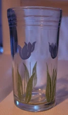 Vintage Kraft Cheese Spread Glass Jar Ick Blue Tulips 4 Inches Cute Swanky Swig