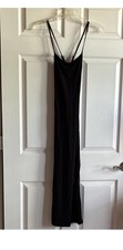 Black Full Slip Dress Adjustable Strap 94 Viscose 6 Elastane Women's Solid XS