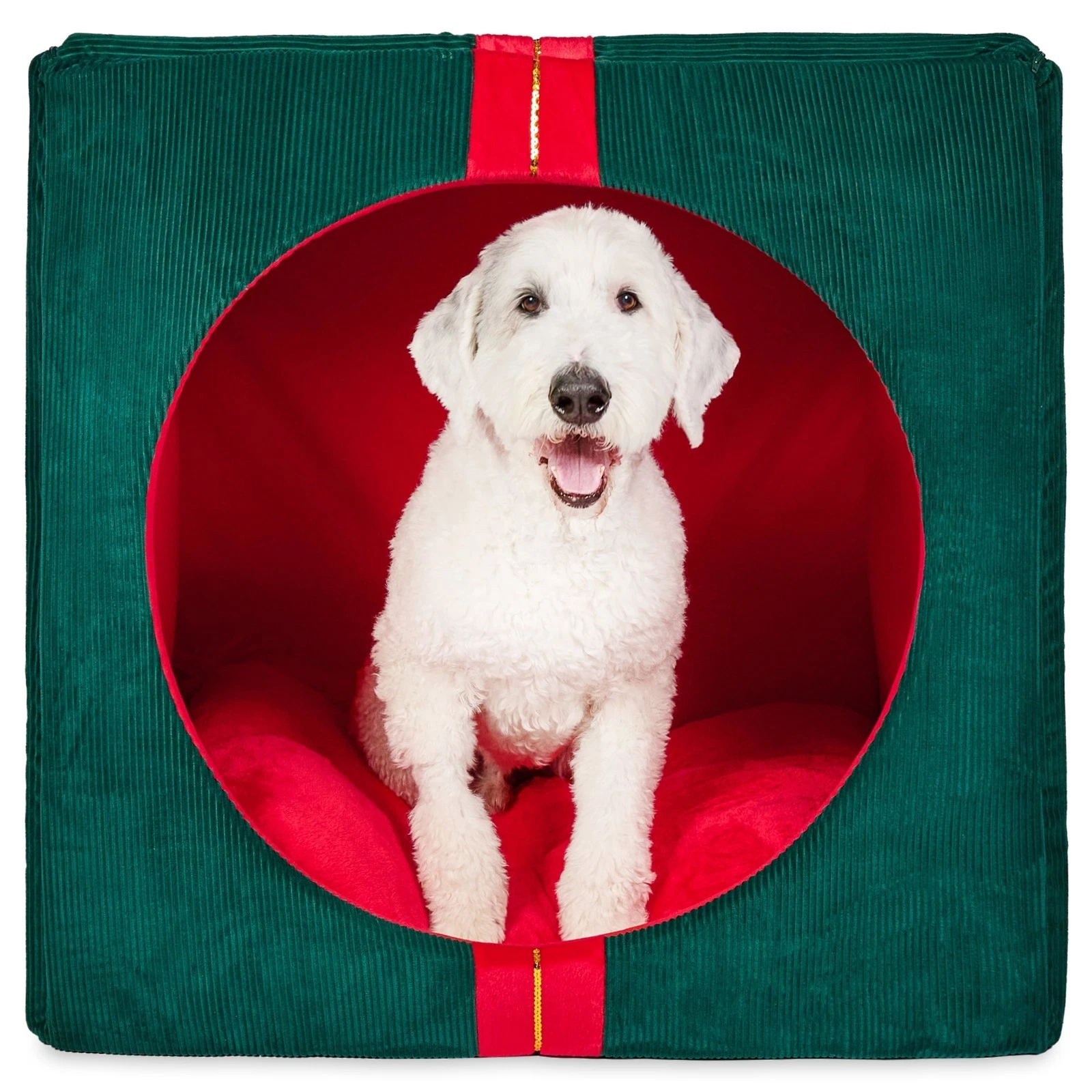 Holiday Gift Extra Large Pet Bed Red Green 36 x 27 x 36 Inch Plush Cozy