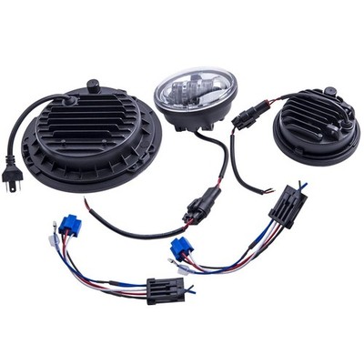 7'' Motorcycle LED Projector Headlight & 4.5'' Fog Passing Lights Silver 6000K