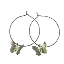 Silver Butterfly Hoop Dangle Earrings NEW