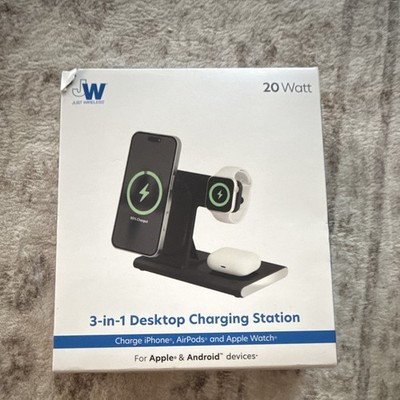 Just Wireless 3-in-1 Qi Wireless Desktop Stand for iPhone/AirPods/Watch Black