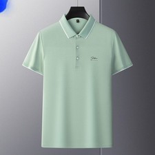 Men's Slim Fit Pique Cotton Polo Shirt Rhinestone Embroidered Business Casual