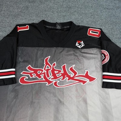 TRIBAL GEAR フットボールシャツ　ゲームシャツメッシュ tシャツ Tribal Gear Jersey Mens 2XL Gray Black 01 Mesh Streetwear Graphic