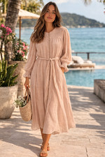 Ulla Johnson Midi Dress Fiora Long Sleeve Belted Cotton Stripe Boho Brown size 0