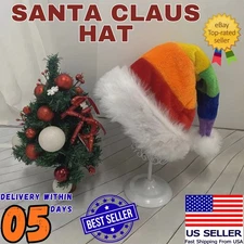 Christmas Santa Claus Hat Cap Adult Fluffy Xmas Holiday for Plush Red Adult Cost