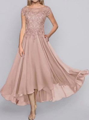 & Other Stories Damen Maxikleid Hi-Low Chiffon Spitze Kurzarm Rosa Gr 34