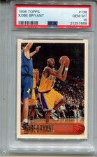 1996 Topps Kobe Bryant Rookie Card PSA 10 GEM MINT Graded Basketball #138. rookie card picture