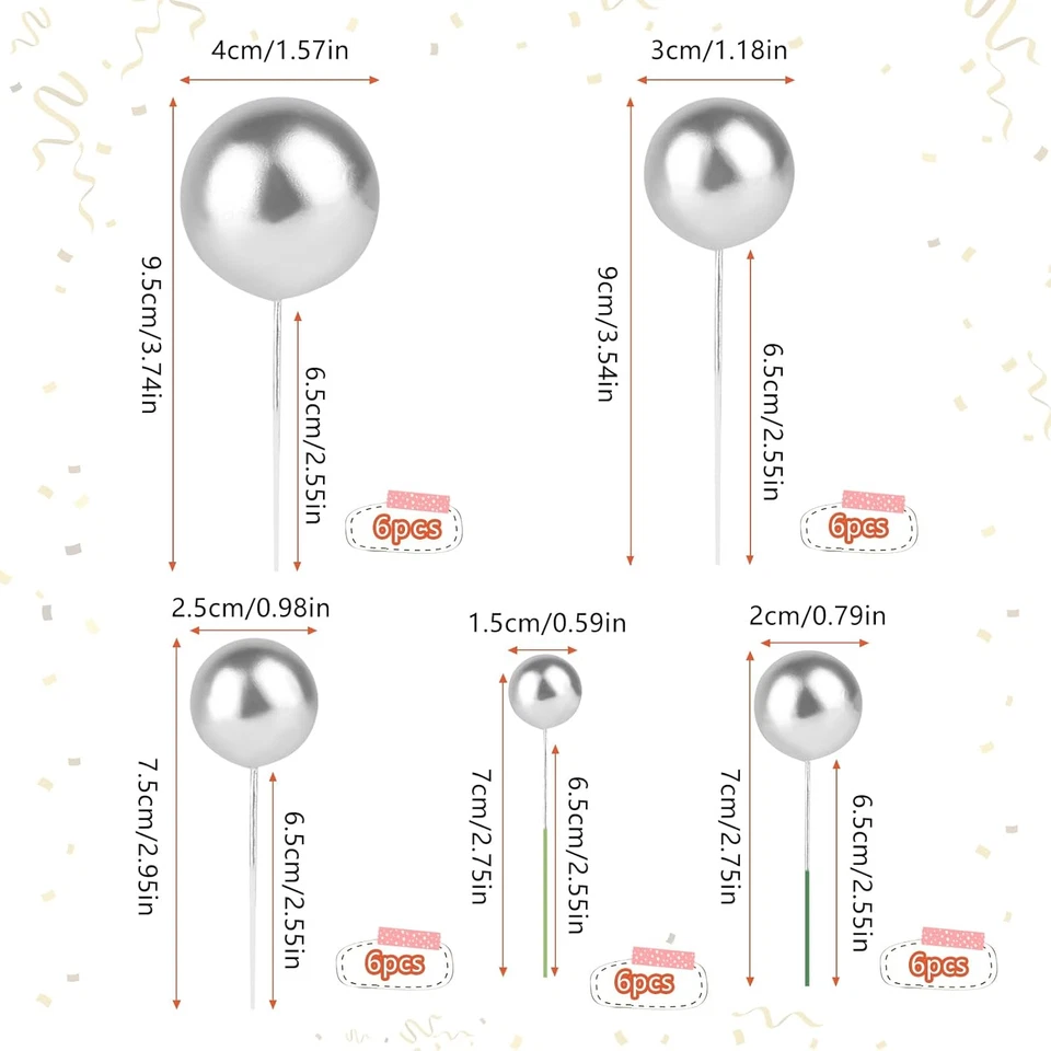 30 Palline Decorative per Torte, Topper per Compleanno, Decorazione per Torte Di - Immagine 2 di 4