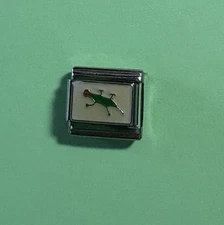 Green Lizard With Red Eyes - Reptile -  - 9mm Italian Charm Single Bracelet Link