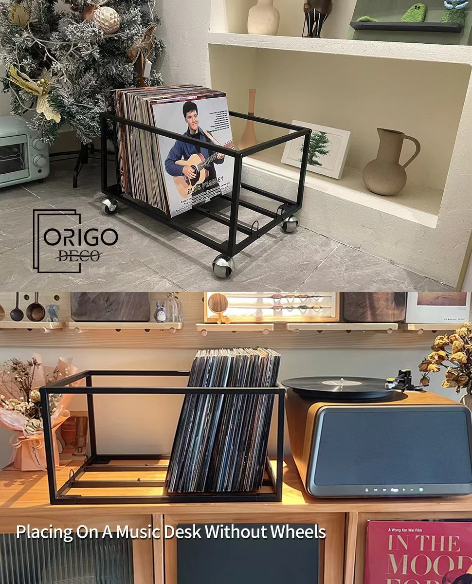Metal Vinyl Record Storage Crate with Wheels Albums Rack CDs Holder Organizer