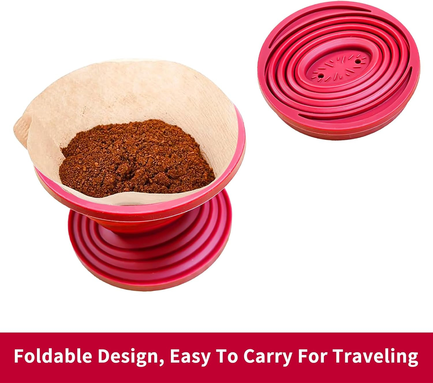 2 Pcs Collapsible Pour Over Coffee Dripper,Reusable Silicone Coffee Filter Holde