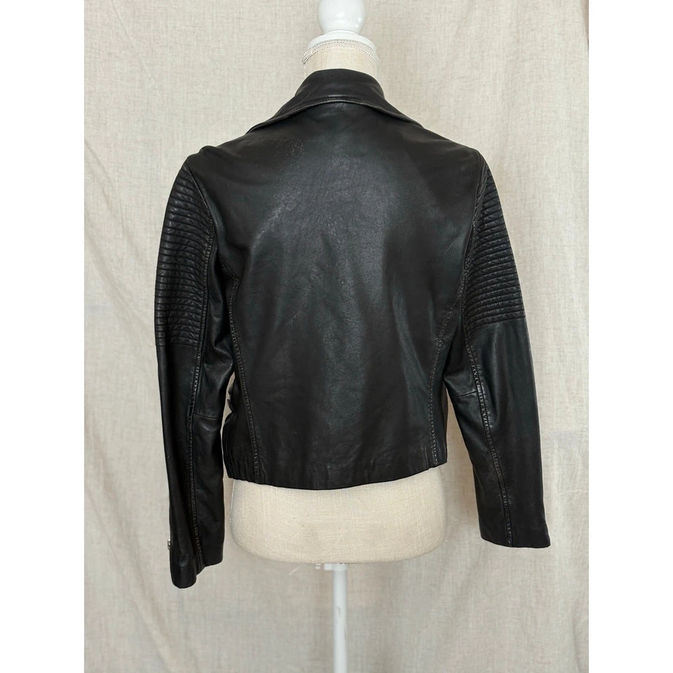 Topshop Black Leather Moto Zip Jacket Size 6 - Image 4 of 4
