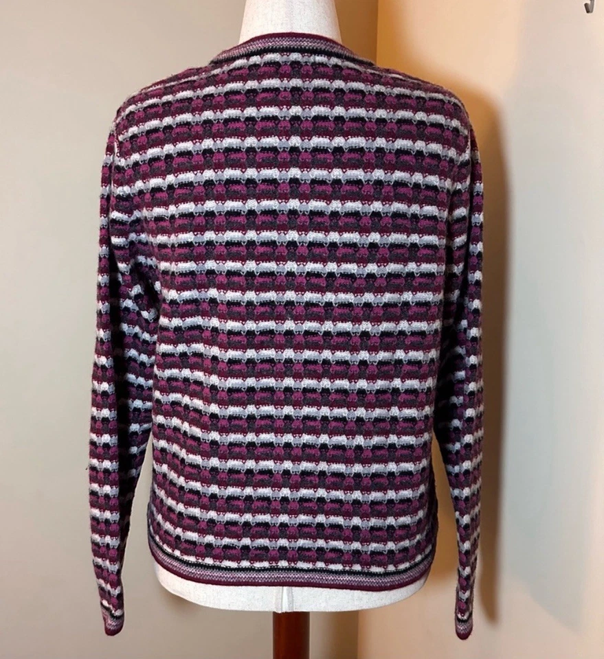 Cárdigan suéter Karen Scott 100 % lana de cordero a rayas talla mediana Foto 4 de 4