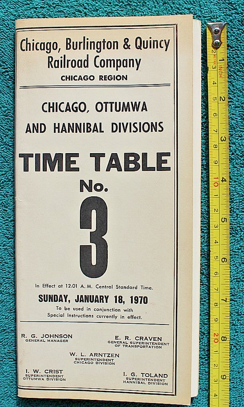 1970 Chicago Ottumwa & Hannibal Railroad Division CB&Q Railway Employee Schedule