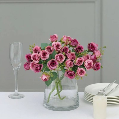 DUSTY ROSE 2 Bouquets 12'' Faux Open Roses Artificial FLOWER Bushes Party Events