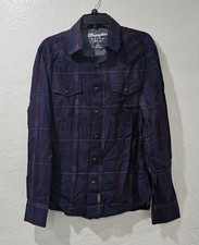Wrangler Retro Premium Pearl Snap Long Sleeve Shirt Sz M Western Blue/Red Plaid