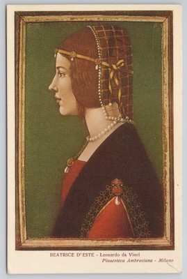 Beatrice d'Este Leonardo da Vinci Art Postcard 1933 Milan Italy Eliocromia