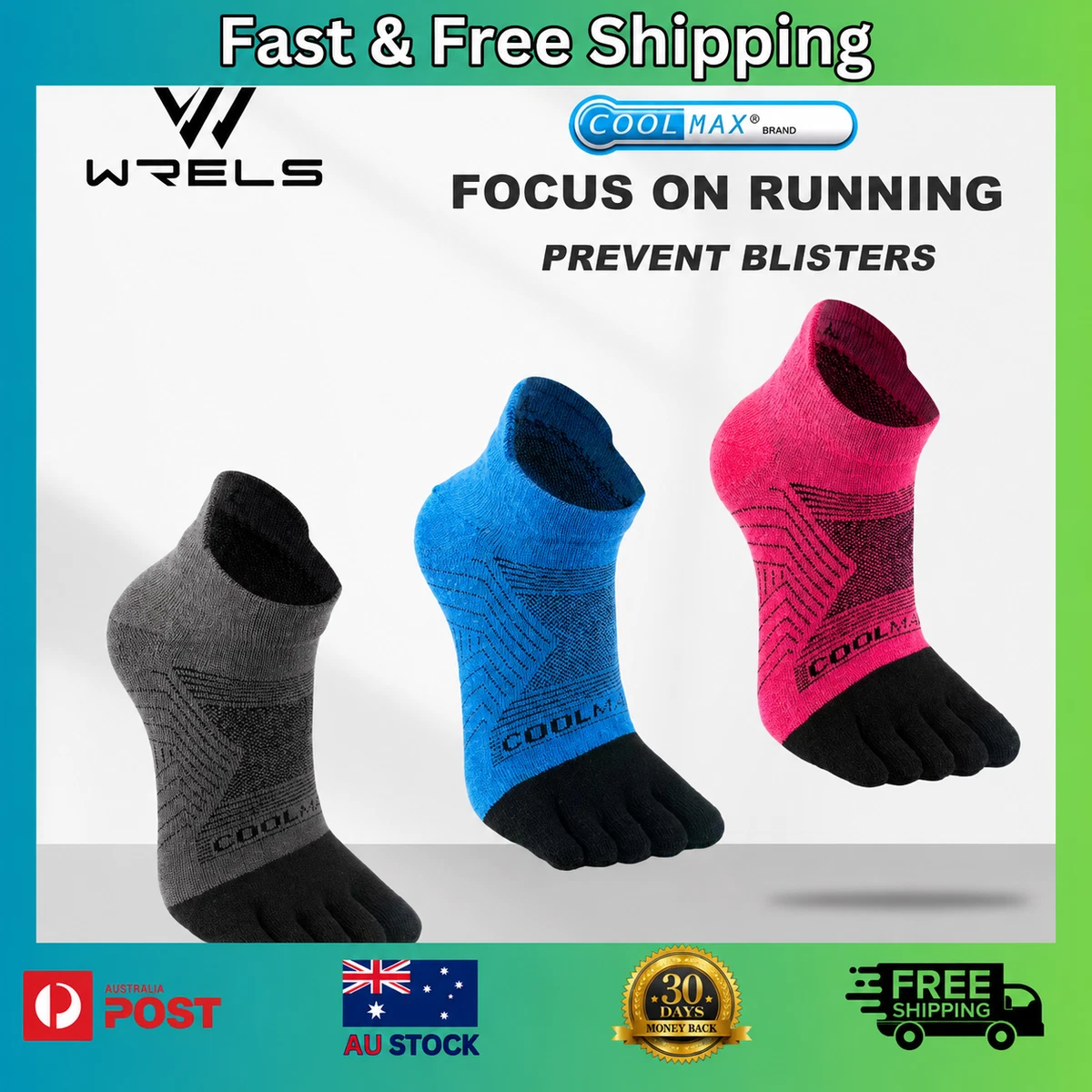 5 Finger Toe Socks Sports Running Ankle Socks Breathable Men Women Unisex-AUS