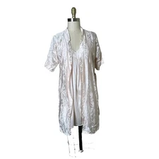 Elissia 2-Piece Pink Damask Peignoir Satin Nightgown Robe Set size Large vintage