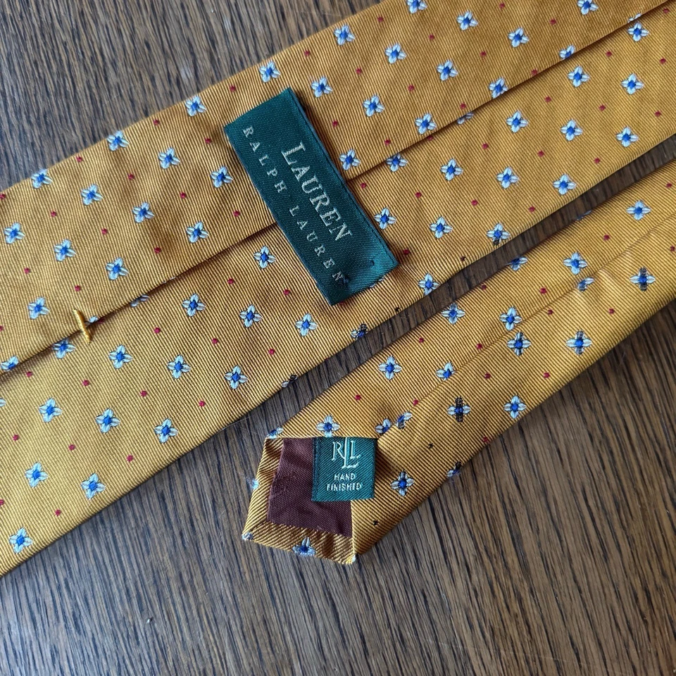 Corbata de Seda Lauren Ralph Lauren Años 90 Y2K Preppy Clásica Acabada a Mano Medallón Repp Foto 4 de 4