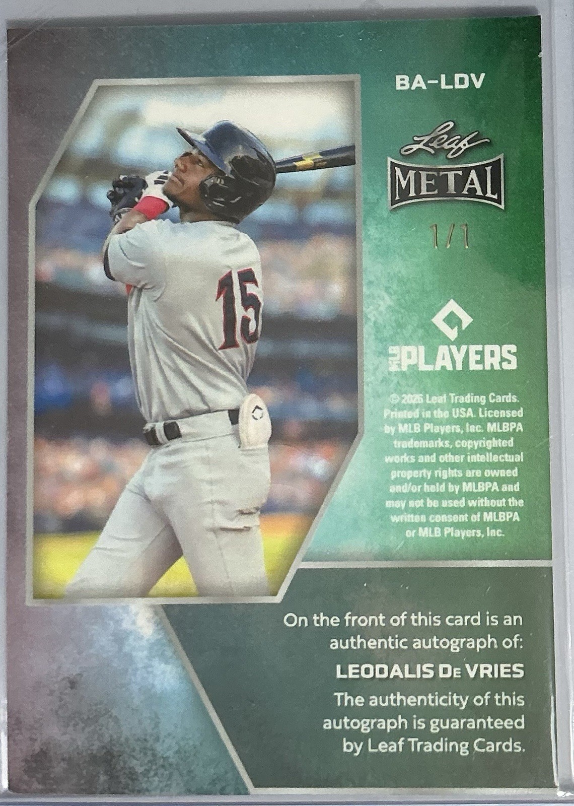 1/1🔥⚾️Leodalis De Vries #BA-LDV⚡️2026 Leaf Metal⚡️Red Crystal⚡️AUTO⚡️A’s⚾️🔥 view 2